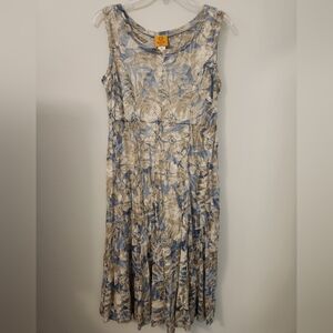 Ruby Rd. Sundress Blue and Tan Sleeveless Midi